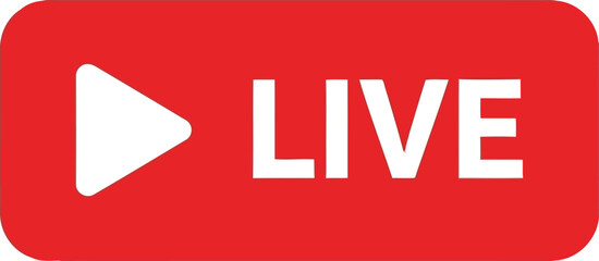 Modern red live streaming button with play icon for online broadcasts and media content vector