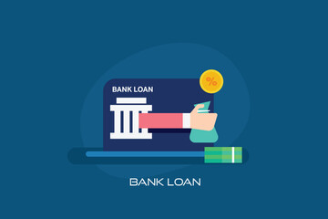 Wall Mural - hand holding a money bag emerging from a computer screen, representing the concept of bank loan disb