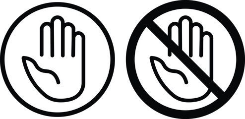 Wall Mural - hand stop icon set. Red and black stop sign with hand icon set, stop hand icon. vector png illustration.
