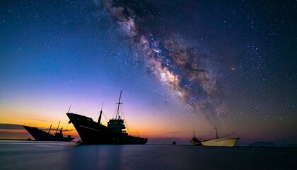 Night Sky over Wrecked Boats