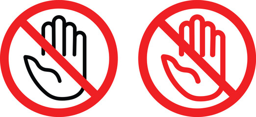 Wall Mural - Red stop hand block octagon sign or Adblock or do not enter or forbidden icon. Red and black stop sign with hand icon set
