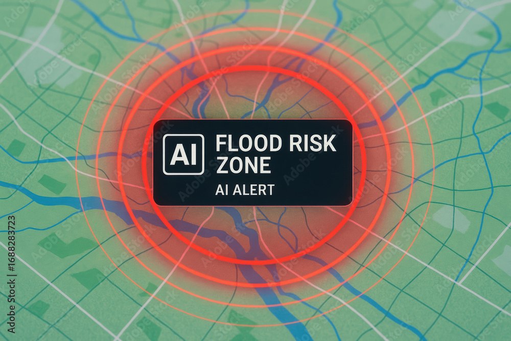 Ai Flood Risk Zone Alert On Map For Social Impact And Safety Awareness