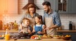 © blackmark - Happy family cooking healthy meal together in bright kitchen, creating cherished memories and enjoying quality time