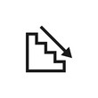 © Siarhei - Down the stairs sign. Downward arrow with stairs symbol. Simple minimal vector drawing.