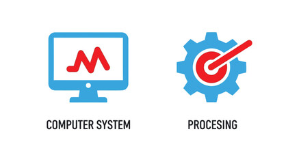 Vector illustration of computer screen displaying a waveform and a gear icon symbolizing processing