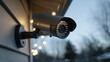 © Ketanoff - Monitoring device attached to a wall captures surroundings in a quiet residential area during the daylight hours, ensuring security and safety for homeowners nearby