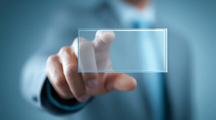 A hand pushing a button on a touch screen interface.