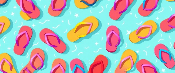 Seamless vector pattern of flip flops on a summery background, bright, pattern