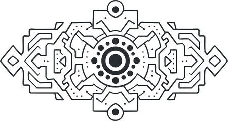 Wall Mural - Abstract black and white geometric pattern with symmetrical shapes and circular elements for design decoration