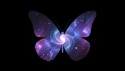 butterfly silhouette filled with a swirling galaxy and stars nebula