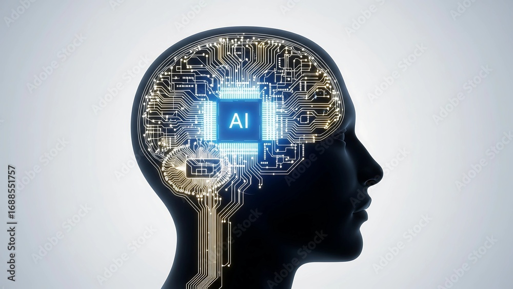 Photo Stock Human head silhouette filled with glowing digital circuits ...