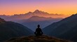 © Дарья Ангелевич  - Realistic meditation silhouette in front of large panoramic window with natural landscape view