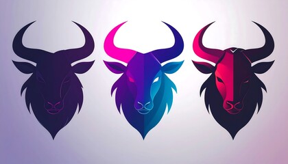 Abstract bull heads in vibrant colors on gradient background