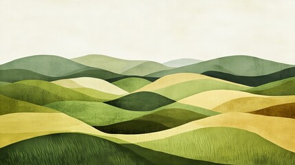 Wall Mural - 57.a minimalist abstract representation of a rural landscape with rolling hills, showcasing fields o