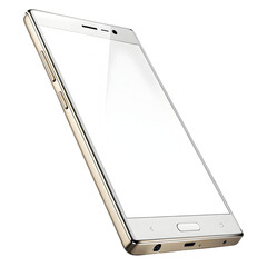 Angled smartphone with bright white display and sleek modern design