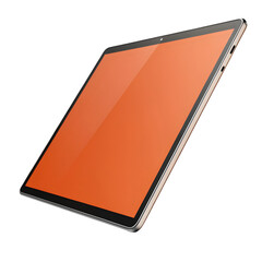 Floating tablet with bright orange screen and slim modern design