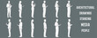 © MkJutt - Architectural Drawings standing media people outline vector illustration, side view, human person Minimal style hand drawn. Sections, Elevations, Floor Plans