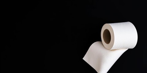 Unrolled toilet paper roll, concentric circles, black background,  wipe,  flat lay