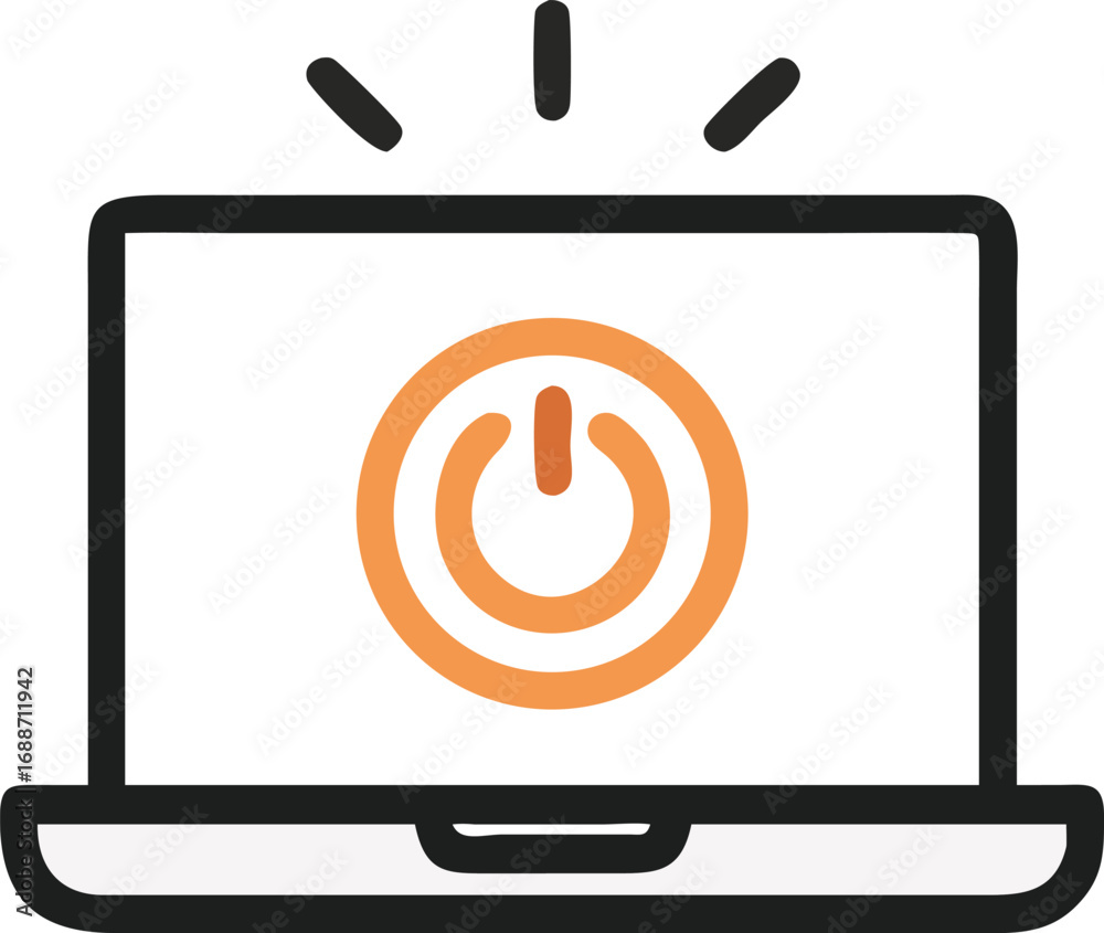 Vector art of a colorful icon of an open laptop with an orange power ...
