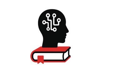 Vector of head robot with circuit and book. Symbol of LLM Large Language Model AI