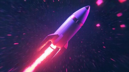 Wall Mural - rocket launching with pink and purple flames into the deep space