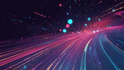 Wall Mural - colorful light trails streaking across dark background representing data flow