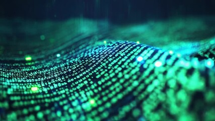 Digital wave of binary code flowing in cyberspace