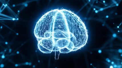 Wall Mural - artificial intelligence, glowing polygonal brain connecting to digital network
