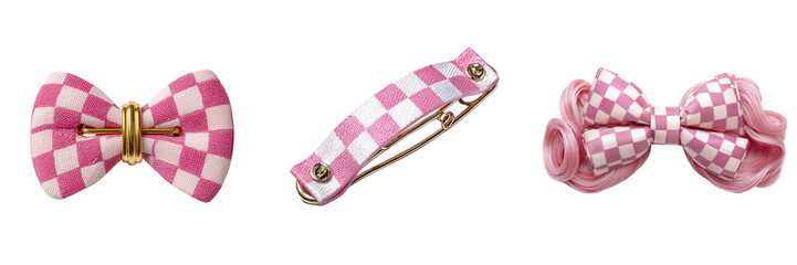Set of Three stylish hair claw clips displayed diagonally across the frame on transparent png background. Ai generated