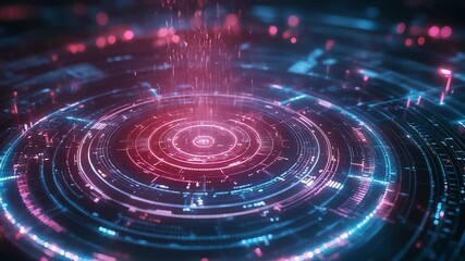 Wall Mural - futuristic hologram showing data stream falling on digital circles interface