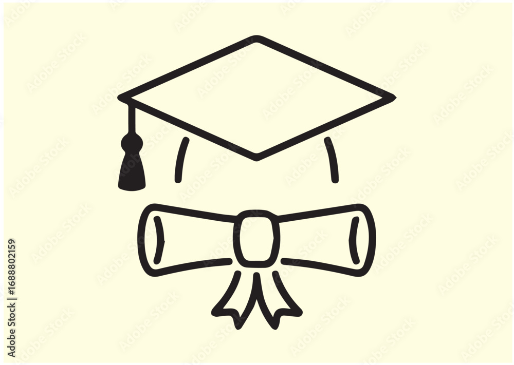 Graduation cap and diploma Line art Vector design Stock Vector | Adobe ...