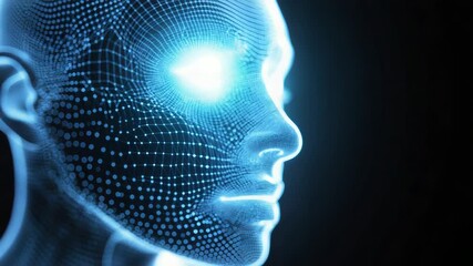 Wall Mural - artificial intelligence glowing face made of digital particles generating futuristic connections