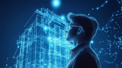 Wall Mural - architect evaluating futuristic building project in metaverse
