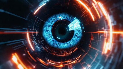 Wall Mural - futuristic human eye scanning technology in orange and blue colors