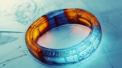 Wall Mural - futuristic transparent ring glowing on blueprint background