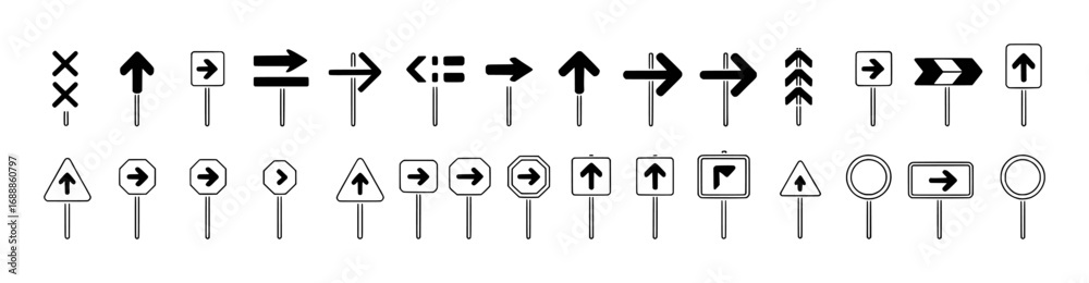 Collection of Various Directional and Road Signs with Arrows Stock ...