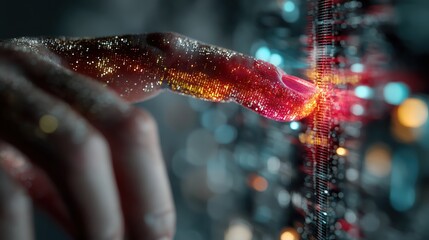 光るデジタルデータに触れる指 | Finger Touching Glowing Digital Data