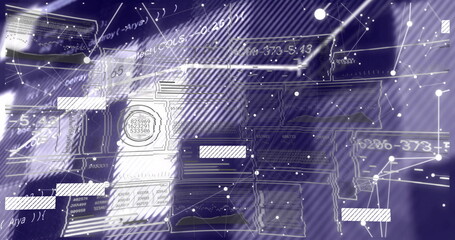Wall Mural - rendering abstract digital interface on virtual hud, featuring code panels and network nodes