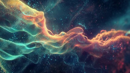 Wall Mural - abstract colorful particles flowing and forming wavy pattern