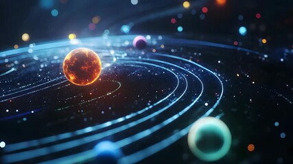 Wall Mural - Dreamlike space diagram with colorful nebulae and glowing planets 