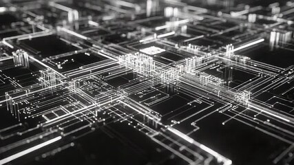 Wall Mural - futuristic motherboard circuitry glowing with data transferring activity
