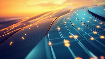 Wall Mural - futuristic circuit board reflecting golden sunset light