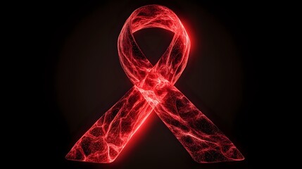 Wall Mural - artistic rendering of muscle fiber textures in glowing red hues shaped into an awareness ribbon for 