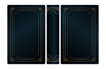 Retro book cover design rectangle gold frames vector golden ornaments frame nouveau old fashioned simple light minimal style with spine template copy space for text black realistic modern background