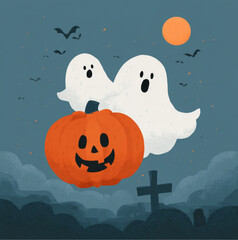 Wall Mural - cartoon flat ghost flying out of jack-o-lantern Halloween 