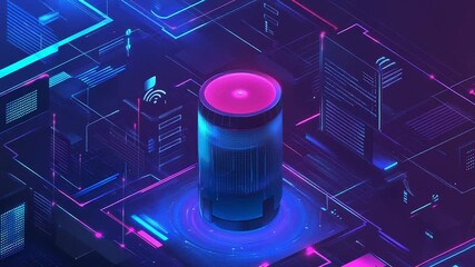Wall Mural - smart speaker assistant illuminating futuristic circuitry with voice control technology