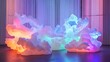 © suryanto - Abstract, colorful, illuminated cloud-like sculptures, soft lighting, pastel hues,  modern, art installation.