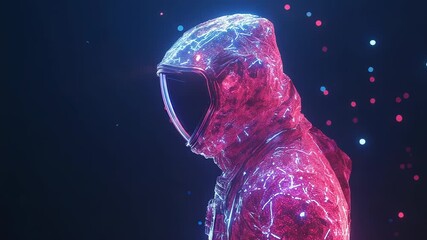 Wall Mural - futuristic astronaut exploring deep space in glowing spacesuit