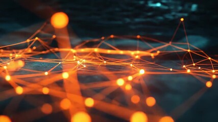 Wall Mural - network connections expanding in technological landscape with orange lights
