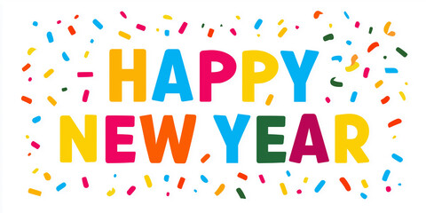 新しい年を祝うHappy New Yearの文字入りバナー　鮮やかな彩りとシンプルな構図で広告やWebサイトのヘッダー、SNS画像に最適なデザイン素材